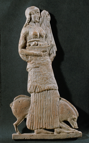 Goddess Ceres, carrying a fruit basket and accompanied by a wild boar …
