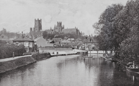 Ely Cathedral, from the Railway (b/w photo)
