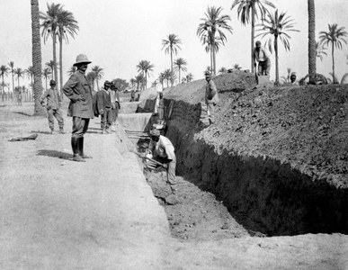 Construction of a Trench, Italo-Turkish War (b/w photo)