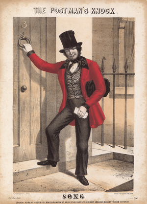 The Postman's Knock (colour litho)