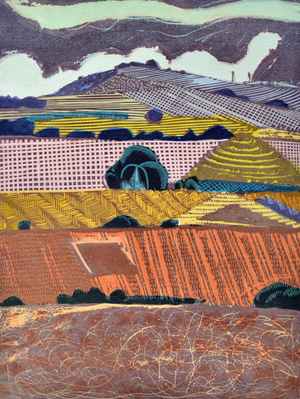 Hill in a Corresponding Landscape, 2019 (oil/linocut/hand-coloured)