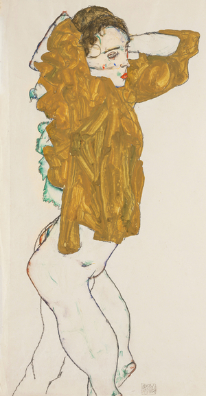 Girl Undressing, 1914. (gouache and pencil on paper)