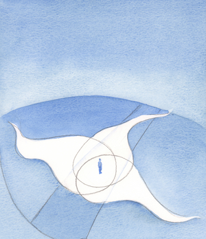 The Divine Persons are like three flames in one fire, whose presence and protection enfold us on our earthly journey, 2001 (w/c on paper)