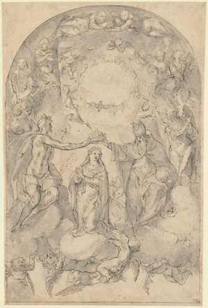 The Assumption and Coronation of the Virgin, 1615 or before (pen and ink drawing)