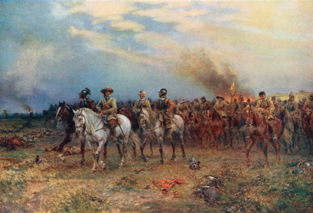 Cromwell at Marston Moor (colour litho)