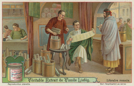 Ancient Roman bookshop (chromolitho)