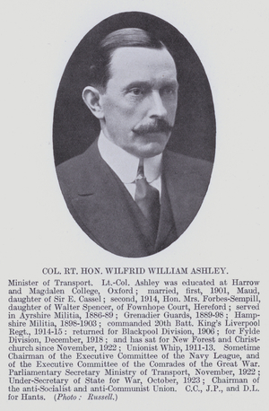 Col Rt Hon Wilfrid William Ashley (b/w photo)