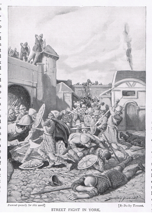 Street fight in York AD867, 1920's (litho)