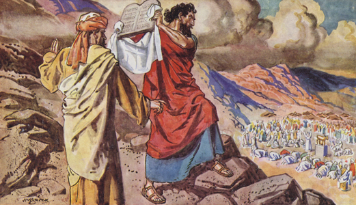 Moses breaks the Tables of the Law (colour litho)