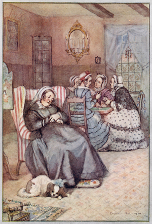 Illustration for Cranford by Mrs Gaskell (colour litho)