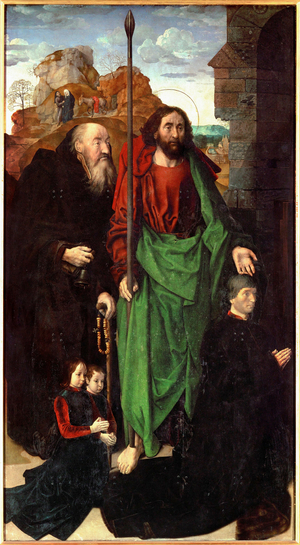 Tommaso Portinari and his two sons, flanked by Saint Anthony and Saint Thomas (tempera on wood)