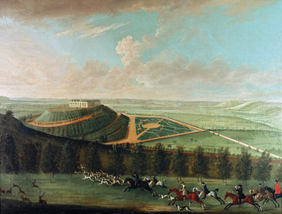 View of Belvoir Castle from the South West, with Belvoir Hunt in Full Cry, 1730 (oil on canvas)