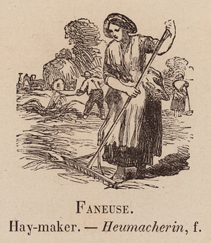 Le Vocabulaire Illustre: Faneuse; Hay-maker; Heumacherin (engraving)