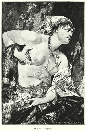 Cleopatra and the asp, Ancient Egypt (litho)