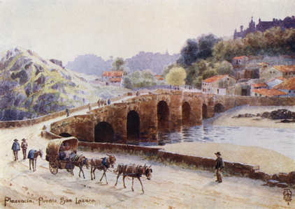 Northern Spain: Plasencia, Puente San Lazaro (colour litho)