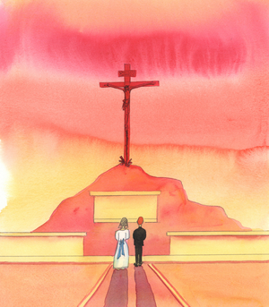 The Father in Heaven looks down upon many children who have been badly instructed, 2005 (w/c on paper)