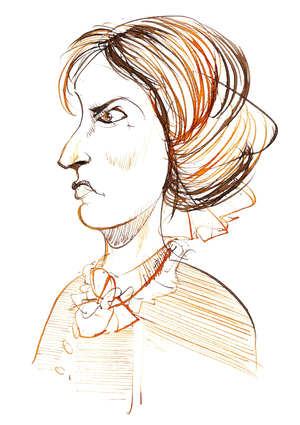 Charlotte Bronte - English novelist and poet (1816 - 1855); caricature in profile