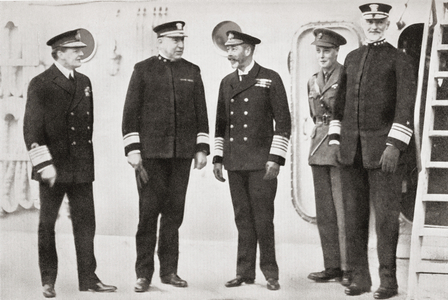 King George V visits the Fleet at Rosyth, Edinburgh, Scotland in 1918.   From Edward VIII His Life and Reign.