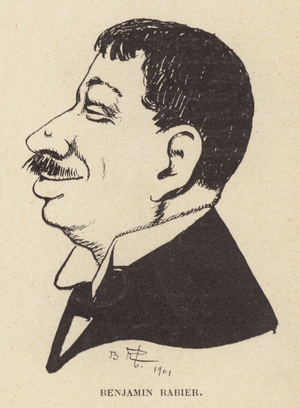 Caricature self-portrait of French cartoonist and illustrator Benjamin Rabier (litho)