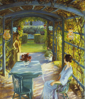 Two Women in an Arbor,  (oil on canvas)