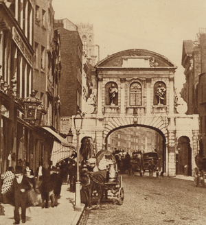 Old Temple Bar, spanning the Strand, London (b/w photo)