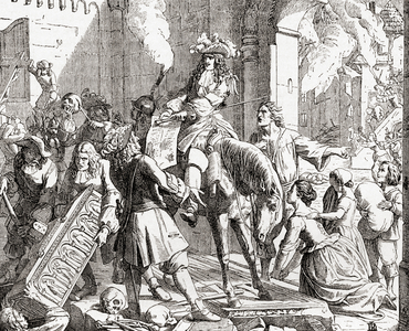 King Louis XIV of France in the palatinate at the start of the Nine Years' War, from Ward and Lock's Illustrated History of the World, pub. c.1882