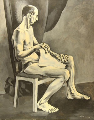 Male Model with Shoe, 1970s (tempera on paper)