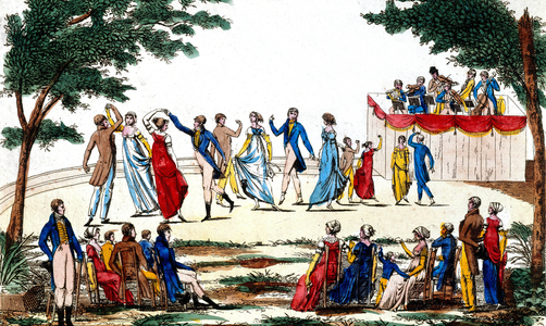 ball in the Tivoli gardens in Paris at the time of Napoleon1st (1804-1815) in France, engraving