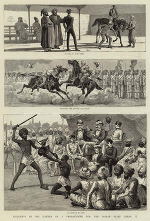Incidents in the Career of a Probationer for the Indian Staff Corps, II (engraving)