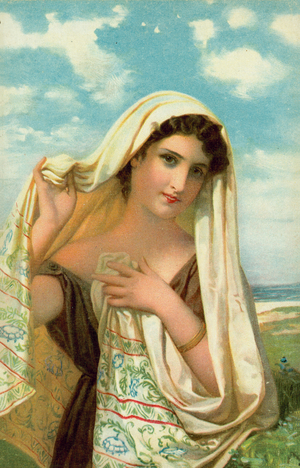 Girl with Veil (colour litho)