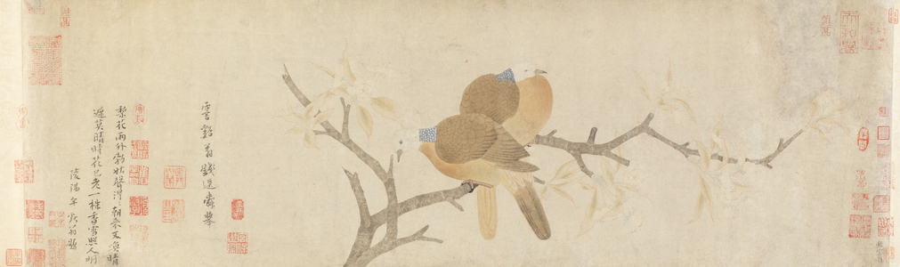 Doves and Pear Blossoms after the Rain (ink & colour on powdered paper)