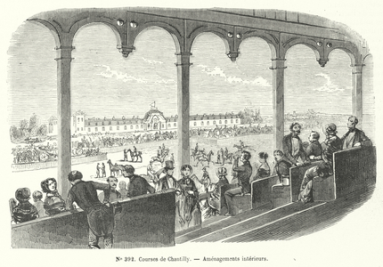 Interior facilities at Chantilly racecourse, France (engraving)