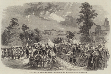Mowing; Shearing, and Cottagers' Flower Show, at Coleshill Park, the Distribution of the Prizes (engraving)