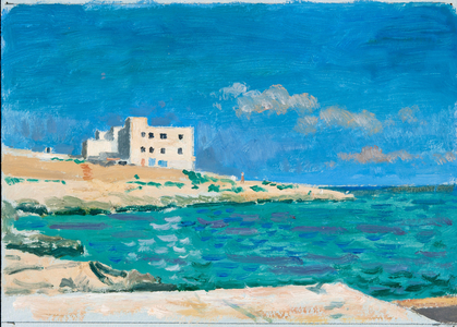 White building by the Sea, Malta (oil on paper) 