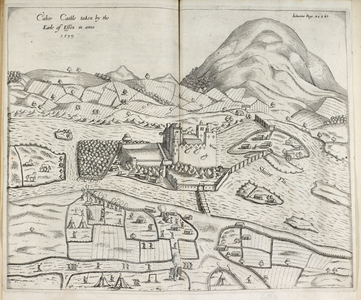 Castle of Cahir and its estates, 1599, from 'Pacata Hibernia, Ireland appeased and reduced', published 1633 (engraving)