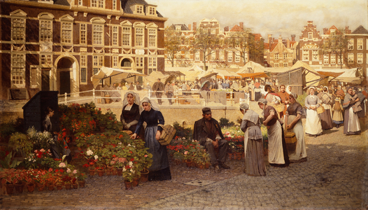 Flower Market in the Hague, 1880 (oil on canvas)