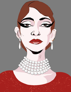Maria Callas, American soprano  , colour caricature