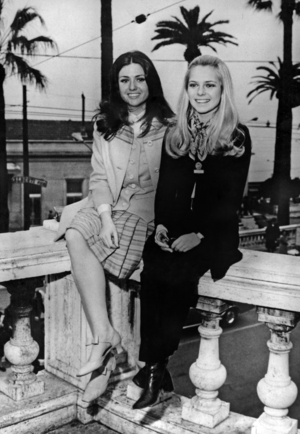 France Gall (Right) With Italian Gigliola Cinquetti In San Remo During Italian Song Festival January 30, 1969 (b/w photo)