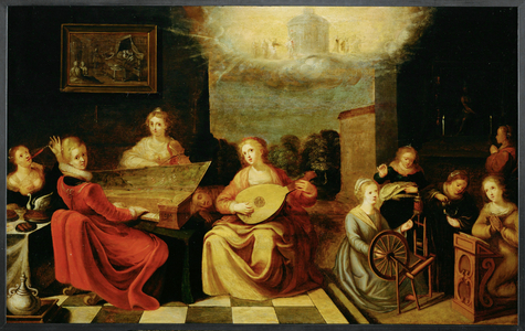 The five foolish and the five wise virgins (painting on oakwood)