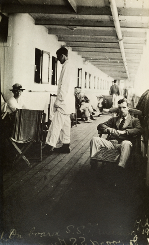 Alfred Tamlin on ship's deck, c. 1919 (b/w photo)