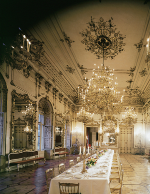 Main dining room of the Pallavicini Palace with the table laid for a ceremonial dinner, Pallavicini Palace, Vienna, Austria (phtoto)