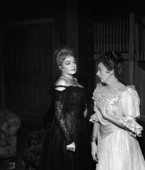 French Actors Simone Signoret and Suzanne Flon during rehearsal of the play "Les Petits Renards", Paris, 28 November 1962 (photo)
