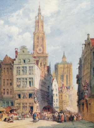 The Cathedral, Antwerp, 1895 (colour litho)