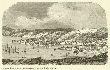 La Guadeloupe, La Pointe-a-Pitre, chef-lieu de la Grande-Terre, en partie detruite par le tremblement de terre du 8 fevrier 1843 (engraving)