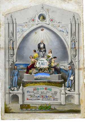 Steam Engine Makers Society, 1884 (hand coloured engraving on paper)