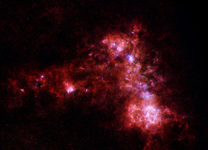 This image shows the Small Magellanic Cloud galaxy in infrared light from the Herschel Space Observatory