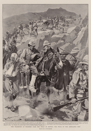 The Transport of Wounded from the Field of Battle, the Work of the Ambulance Men (litho)