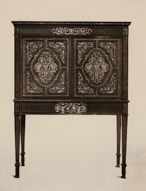 An Old English Marqueterie Cabinet, from the Bond Collection (b/w photo)