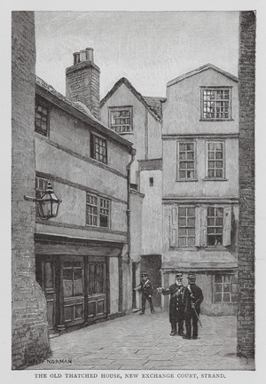 The Old Thatched House, New Exchange Court, Strand (engraving)