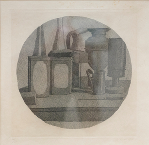 Large still life with ten objects in a round, 1942 (etching on copper)